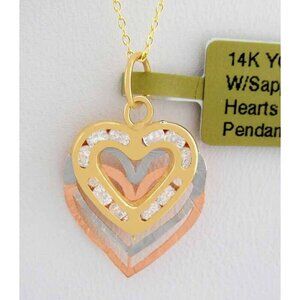 Created White Sapphire Heart Necklace 14k Tri Tone Gold